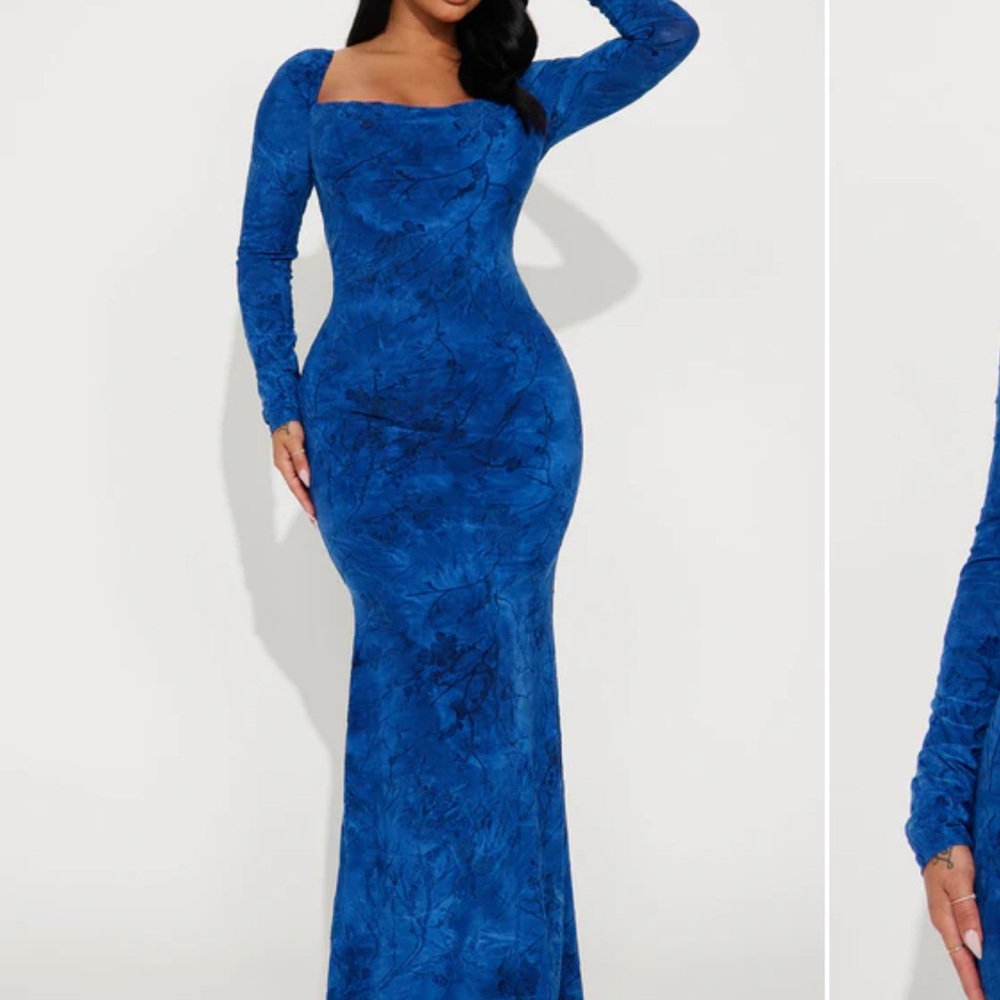 Elegant Blue Long Sleeve Dress